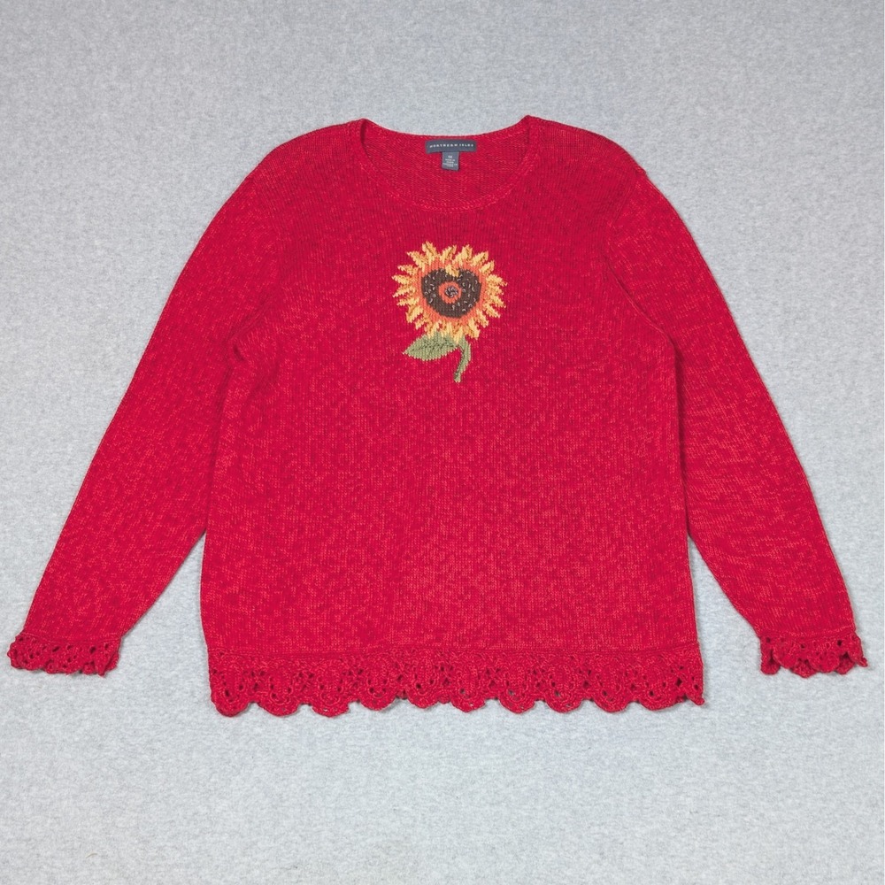 Northern Isles Lace Hemmed Sweater Size 1X Sunflower Cottagecore Grandmacore